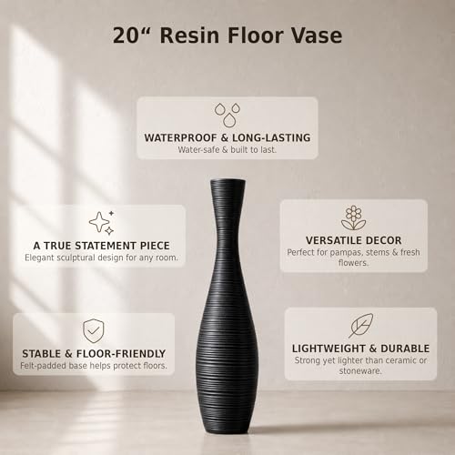 Image of Leewadee Large Floor Vase 20 inches Polyresin for Pampas Grass, Dried Flowers