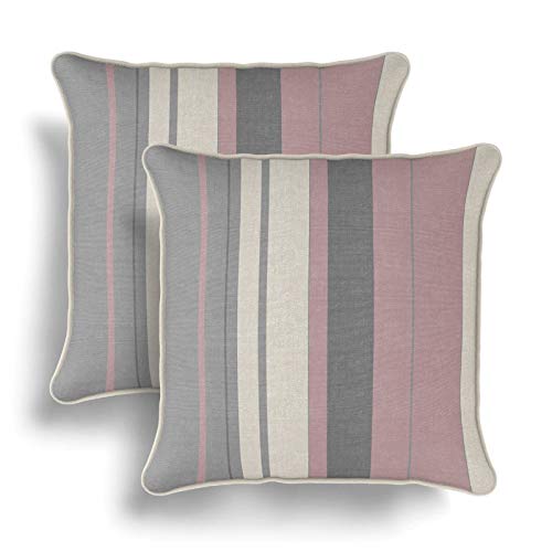 IT IDEAL TEXTILES Set of 2 Pink Striped Cushion Covers, Pair of Blush Stripe Design Cotton Cushion Covers, Luxury Piped Trim Cushion Cases, Sofa Chair Throw Pillow Cases, 17" x 17", 43cm x 43cm