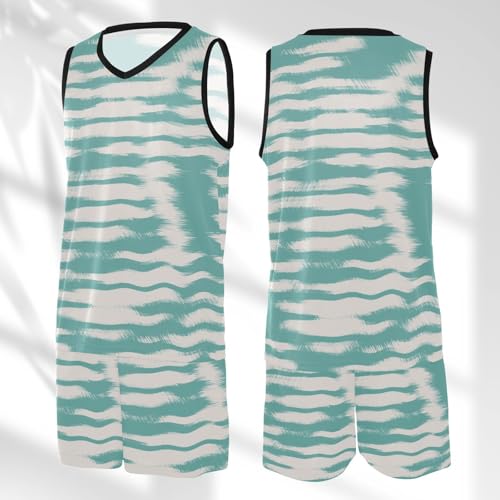 Maillot et short de basket-ball bleu sarcelle à rayures - 3