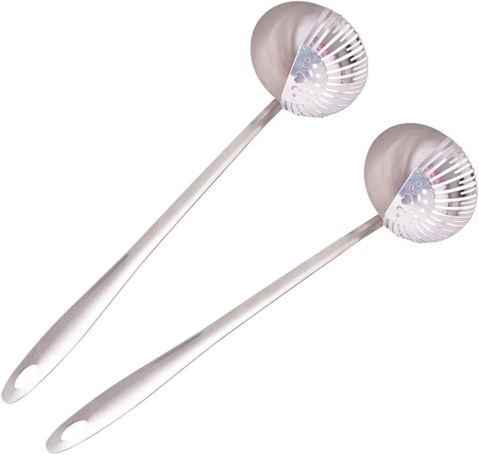 Stainless Steel Ladle Professional Kitchen 2-Piece Set Colander 2 in 1 Tablespoon Hot Pot Spoon Serving Ladle 12.2 Inch Silver (Size : X-Small) ()