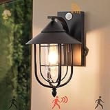 PRODUKTPARAMETER: Außenwandleuchte hat einen Erfassungswinkel von 120° und einen Erfassungsbereich von 3-5 Metern. Ganze Lampe Größe: L:28cm×H:33cm.Lichtquelle: E27×1(ohne Lichtquelle), max.60w, kompatibel mit allen LED-Lampen, Energiesparlampen, Glühbirnen und Edison-Lampen