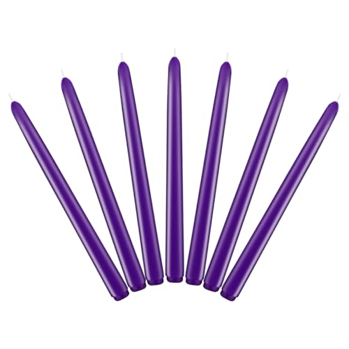 7 Packs 10 Inch Purple Taper Candles, Unscented Smokeless Non-Toxic Tall Skinny Colored Wax Candlesticks with Cotton Wicks for Burning Approxinately 7-8 Hours Time