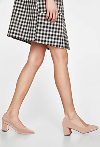 Guayonng Womens Chunky Block Low Heels Pumps Sexy Closed Square Toe Slip On Office Party Wedding Dress Shoes Nude #TOP5