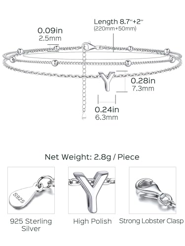 Image of ChicSilver Ankle Bracelets for Women Waterproof, 925 Sterling Silver Initial Anklets for Women, Adjustable Dainty Layered Anklet Beach Jewelry for Women Mom Wife Friend