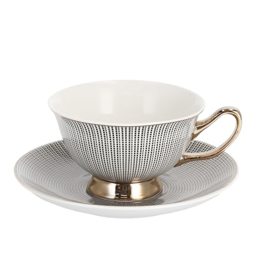 home&you - Teetasse Dottie mit Untertasse, 190ml, New Bone China Porzellan, Kaffeebecher, Teebecher, Espressotasse, Cappuccino Tasse, Geschirr Set - Schwarz
