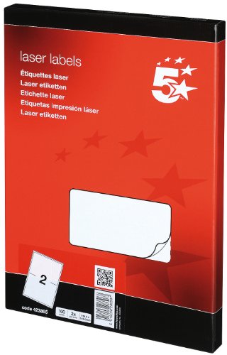 5 Star 423865 Addressing Labels Laser 2 per Sheet 199.6x143.5mm White [200 Labels]