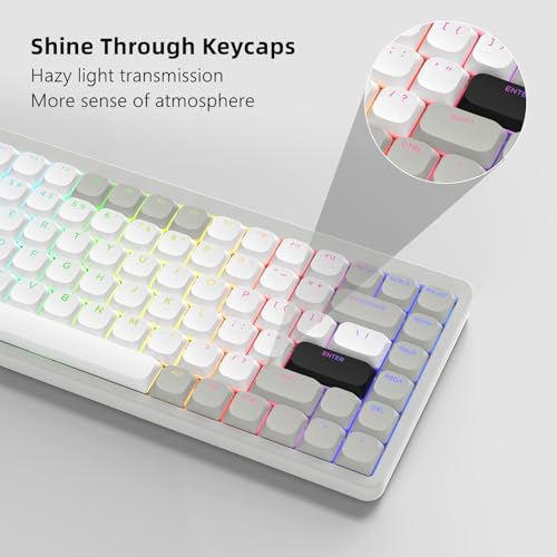Image of Womier Low Profile Keycaps - Shine Through Keycaps 60 65 75 100 Percent | Keyboard Key caps PBT Full Size for Cherry Gateron MX Switches Mechanical Keyboard, Grey /White