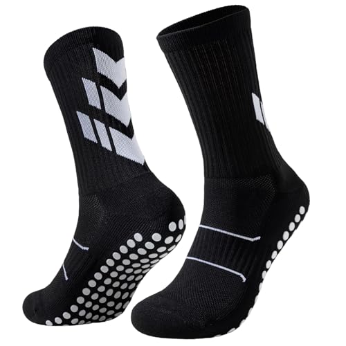 Niorasen Fußball socken für Herren und Damen, Grip sneaker Socken Männer,Tapedesign football Socks Baumwolle Atmungsaktiv Rutschfeste für Basketball Yoga Training Laufen, 43-46, Schwarz