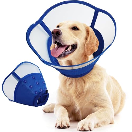 Image of Allroaring Dog Cone Collar After Surgery, Soft Dog Cones for Large Dogs, Breathable Pet Elizabethan Collar Dogs Recovery Cone to Stop Licking Protective Wound Lightweight E-Collar, Blue L