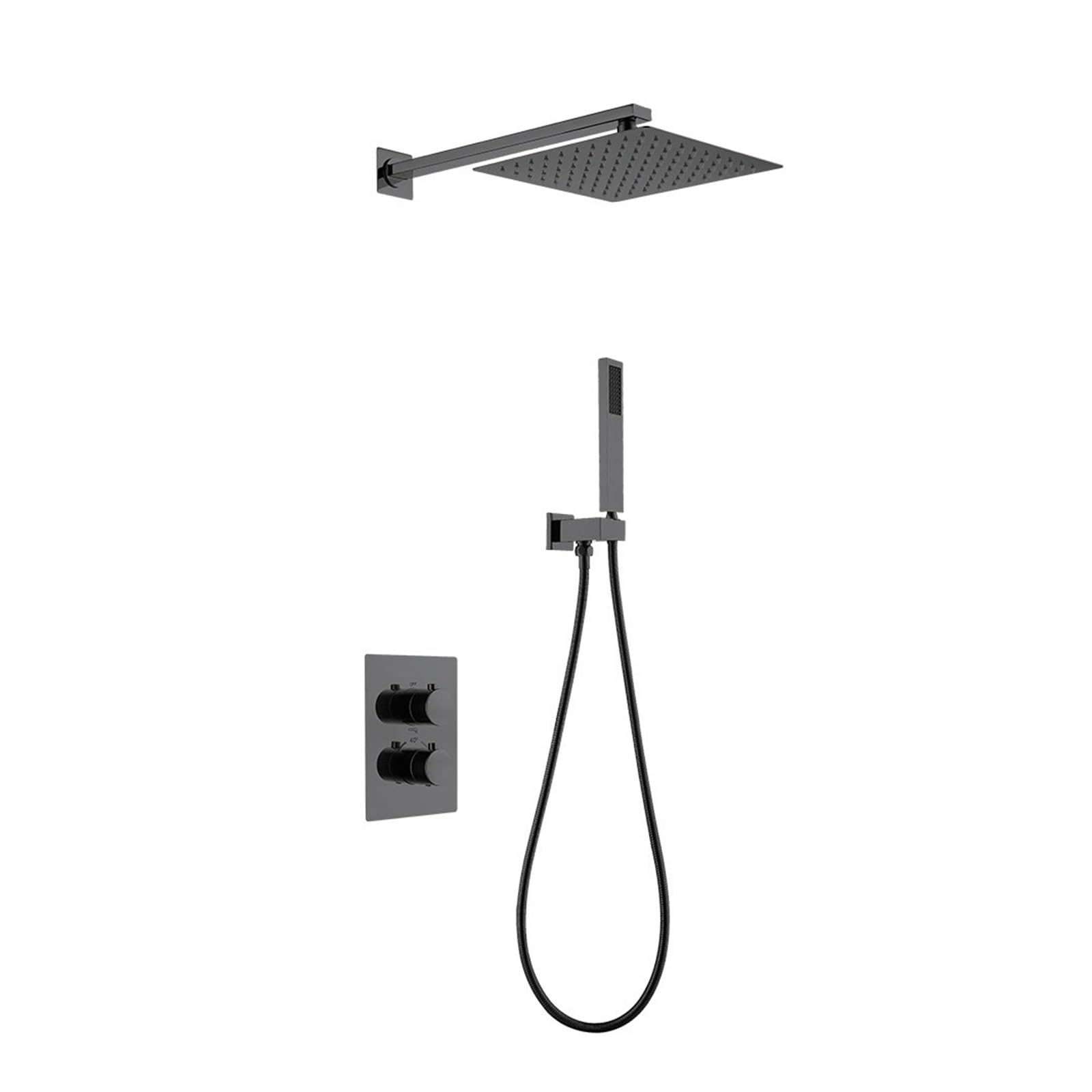 Miscelatore termostatico for doccia, controllo a 2 modalità, miscelatore for doccia calda e fredda, soffione doccia quadrato, sistema a parete(Grey,10 inch)