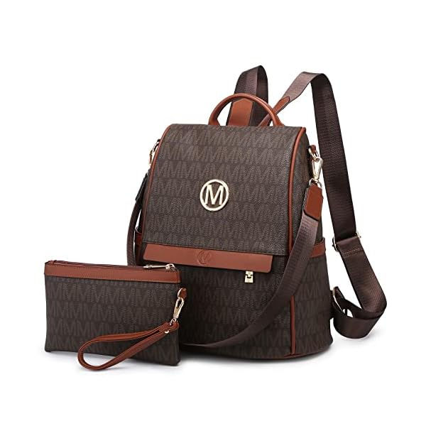 MKP Women Fashion Backpack Purse Multi Pockets Signature Anti-Theft Rucksack Travel Ladies Shoulder Bag Handbag 2Pcs