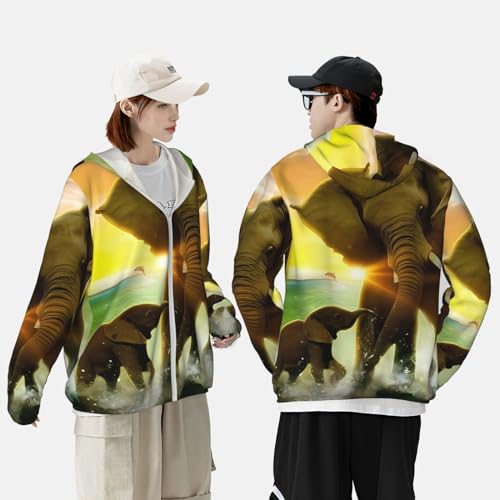 Veste à capuche éléphant d'Afrique avec fermeture éclair et poches