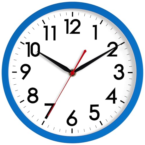 Image of AKCISOT Wall Clock 10 Inch Silent Non-Ticking Modern Clocks Battery Operated - Analog Classic for Office, Home, Bathroom, Kitchen, Bedroom, School, Living Room(Blue)