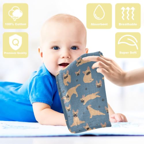 Image of vvfelixl Baby Cotton Washcloths French Bulldog Pug Infants Bath Towel for Unisex Puppy Face Towels for Newborn, Natural Baby Wipes Delicate Skin, 11.8 X 11.8 inch, one sizex3