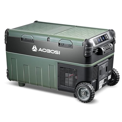 AAOBOSI Nevera Portatil 30L, Nevera Coche Doble Zona，20°C a -20°C, 12/24V DC y 100-240V AC, Rugged Nevera 12V Compresor para Coches, Camiones, Autocaravanas, Barcos, Hogar, Camping y Pesca