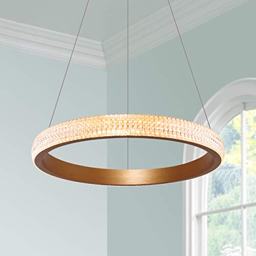 Leniure Modern Gold Circular Led Light Pendant Lamp Chandelier Lighting Fixture 16" Wide 1.6" High, Warm White 3000K #TOP2