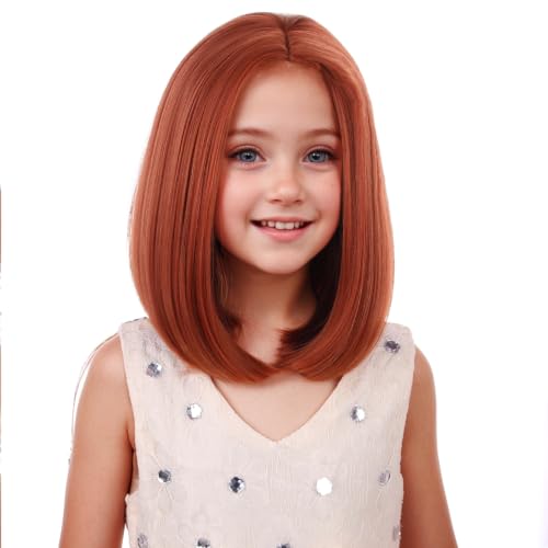 Image of Ginger Orange Bob Short Straight Wig Middle Part Halloween Women Wigs