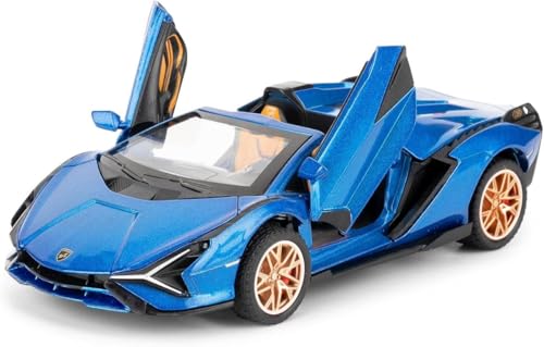 Image of 1:32 Open Lamborghini Sian Sport Diecast Metal Pullback Toy car with 6 Openable Doors & Light, Music Boys Gifts Toys for Kids (1:32 Open Lamborghini - Blue)