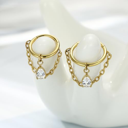 PEAKLINK Dangle Conch Hoop Earring 16G Chain Conch Jewelry 316L Surgical Steel Cartilage Helix Earlobe Orbital Earring Gold Hinged Segment Clicker Rook Tragus Piercing Septum Nose Ring 8mm by PEAKLINK - Used condition - Image 8
