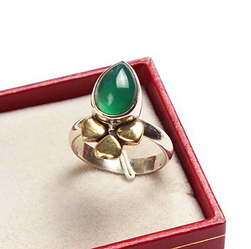 Bague en argent sterling 925 et onyx vert véritable d'exception