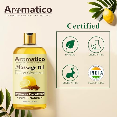 Image of AROMATICO Lemon Cinnamon Massage Oil. Romantic Oil for Passionate Evenings - 300ml. Intimate Full Body Massage Oil for Couples. Non-sticky, Made of Only Natural Ingredients