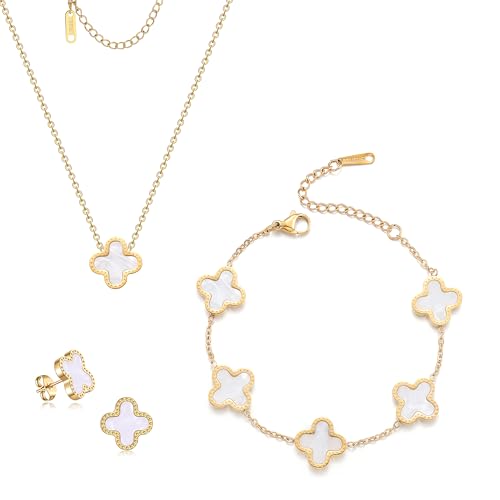 TICVRSS Clover Bracelet for Women Adjustable Lucky Sliver Chain Bracelet Fashion Simple Bracelets Jewelry Gifts Trendy for Women (White)