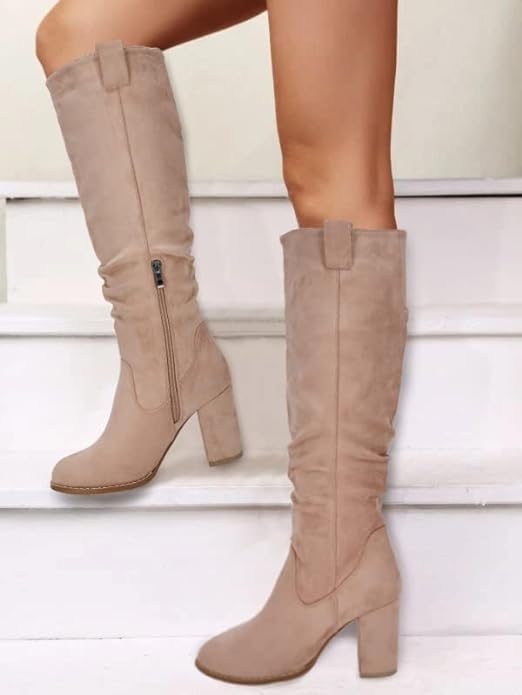 Juliet Holy Women's Knee High Boots Chunky Block Heel Wide Calf Round Toe Side Zipper Fashion Dress Boot - Image 6