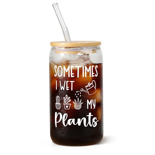 SteadStyle Plant Lover Gifts for Women, Garden Present for Plans Lovers - Glass Drink Cup with Bamboo Lid & Straw (16oz), Unique Plant Lady Gifts for Gardeners Birthday Graduation Christmas