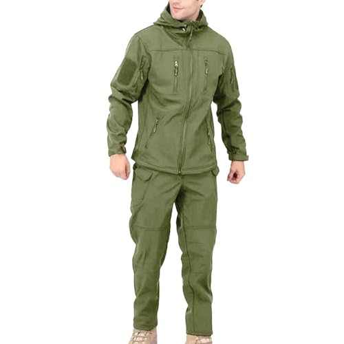 Mrat Mens Outdoor Tracksuit Shell Hooded Tactical Jacket & Cargo Trousers Jogging Suits Workwear Sweatsuits Combat Sets Solid Color Two Pieces Outfits Fishing Hiking Camping Running Athletic Hunting