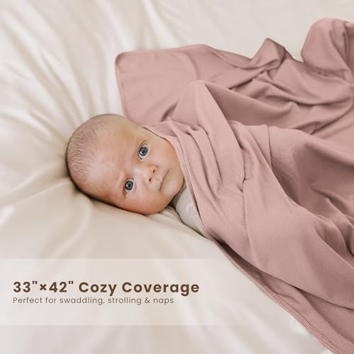 Image of Konssy Ribbed Knit Baby Blankets 2 Pack, Stretchy Lightweight Swaddle Blanket for Boys & Girls, Soft Cozy Receiving Wrap for Newborns, Infants, & Toddlers, 33x42 Inch
