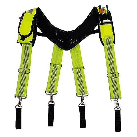 Dr.TOUGH Carpenter Tool Belt Suspenders for Men, Heavy Duty Tool Belt Suspenders Reflective Safety Suspenders with Suspender Loop Cover