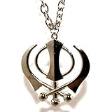 M'VIR Sikh Khanda Punjabi Kirpan Sword Symbol Pewter Pendant 2.5 ' Comes with FREE Booklet.