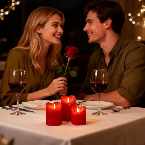 Image of Valentines Day Flameless Candles with Remote, Heart Shaped LED Candles