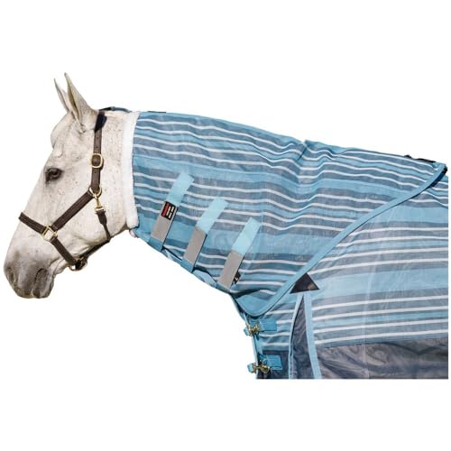 Schneiders Dura-Mesh II Striped Fly Neck Cover for Horses | Enhanced Horse Protection & Comfort | SilverTek Technology | 70% UV Protection | Color Navy | Size Medium