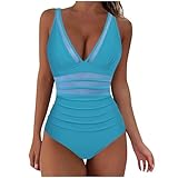Generic View Archived Orders One Piece Swimsuit Women Mesh Tummy Control V Neck High Waist Ruched Push up Bathing Suit Sexy Beach Vacation Swimwear Traje De Baño De Talla Grande para Mujeres