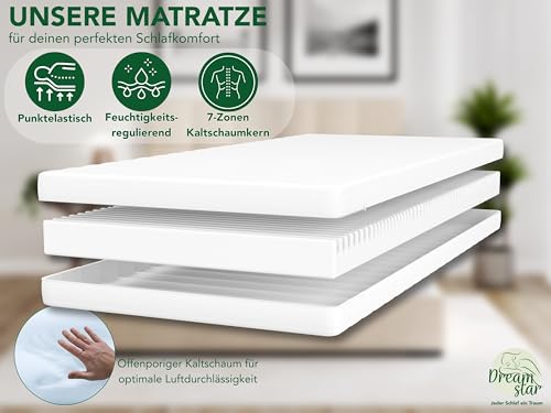 DREAMSTAR Easy Flex 7-Zonen Matratze 90x200 cm | H2&H3 | Ergonomische Kaltschaummatratze |...