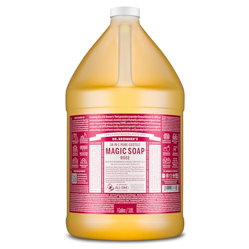 Dr. Bronner's Magic Soap Pure-Castile Liquid Soap (Rose, 1 Gallon) - Made with Organic Oils, 18-in-1 Uses: Face, Body, Hair, Laundry, Pets and Dishes, Concentrated, Vegan, Non-GMO