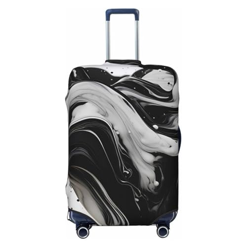 Fluid Black White Paint Swirls Print Luggage Cover For Suitcase,Washable Elastic Travel Suitcase Protector With Zipper Closure And Bottom Buckle – Fits 18-32