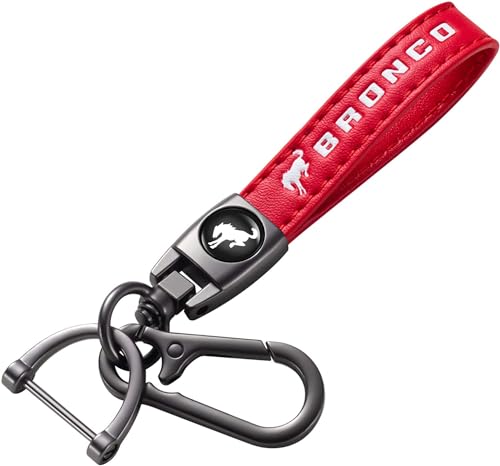 UNIMAT Genuine Leather Car Key Chain for Ford Bronco Sport Keyring Keychain Accessories Family Present Red
