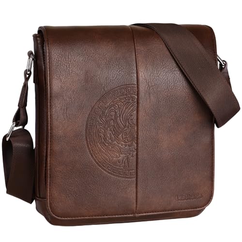Leathario Borsello a Tracolla in pelle vegana da Uomo, Borsa a Spalla Borselli Casual in Pelle con Grande Capienza per Uso Quotidiano Viaggio Lavoro Shopping Università alla Moda Caffè scuro