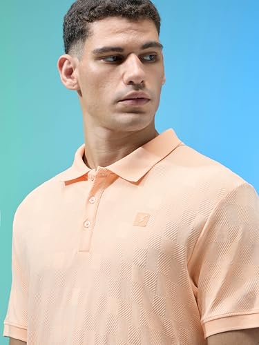 Image of TECHNOSPORT Men's Slim Fit Jacquard Textured Polo Sports T-Shirt with Cotflex, UPF50+ for Regular use