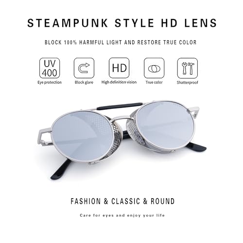 Image of RONSOU Steampunk Style Round Vintage Polarized Sunglasses Retro Eyewear UV400 Protection Matel Frame