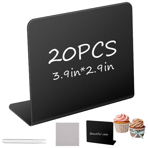 Juego de 20 pizarras pequeñas, soporte para etiquetas de precios con 1 bolígrafo, paneles pequeños para etiquetado, pizarra, letreros de buffet para catering, bufé, cafetería, fiesta de boda (L)