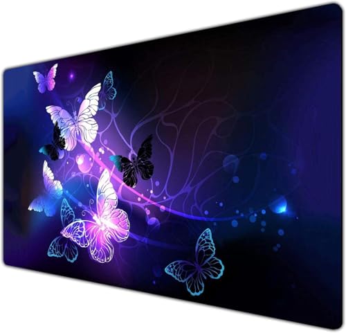 Image of KRESHU Glowing Night Butterflies Gaming Mouse Pad | Large Extended Waterproof Mouse mat Stitched Edge Mouse Pad for Gamers Non-Slip Base Rubber Mousepad for Work Game Office Home (35 * 60CM,1-Pcs)