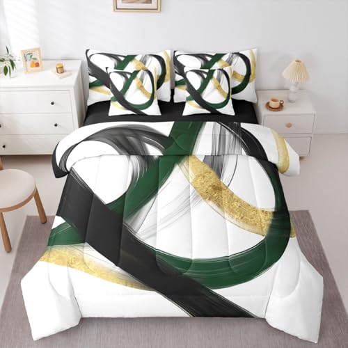 Erosebridal Abstract Black Gold 7 Piece Comforter Set Full Geometric