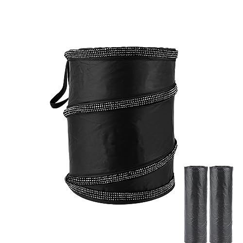 Image of eing Car Trash Can, Portable Garbage Bin with Bling Diamonds, Collapsible Pop-up Water Proof Bag, Waste Basket Bin, Rubbish Bin (1 Pack, Black)