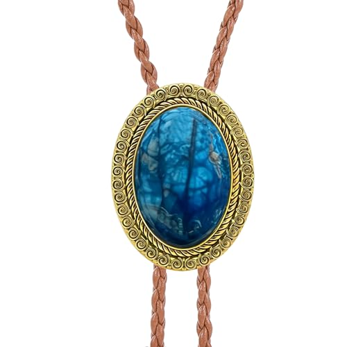 Image of Jeilwiy Bolo Tie for Men Real Stone Westwern Cowboy Ties Silver Bolos Women Leather Necktie Gift for Birthday Christmas