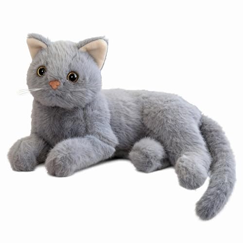 TUKVESZE Gray Cat Plush Soft Plush Cat Toy, 12 inch Realistic Black Cat Stuffed Animal Gifts for Boys and Girls (Gray)