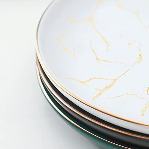 Sanyannis 4 Pack - Ceramic Dinner Plates,Nordic Style Marble Gold Inlay Dinner Plates, Microwave、Oven And Dishwasher Safe (White) #TOP6