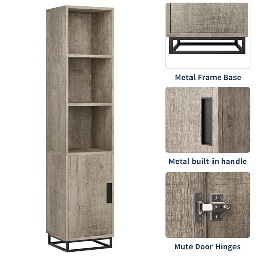 GarveeHome Tall Bathroom Cabinet, 70" Narrow Storage Cabinet with Door and Adjustable Shelf, Open Storage Freestanding for Laundry Room, Kitchen, Living Room, Small Space, Grey